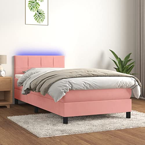 Brokky Boxspringbett mit Matratze & LED Bett Mit Bettkasten Bett Boxspringbett Betten Boxspringbett Mit Matratze Rosa 80x200 cm Samt - 3134374