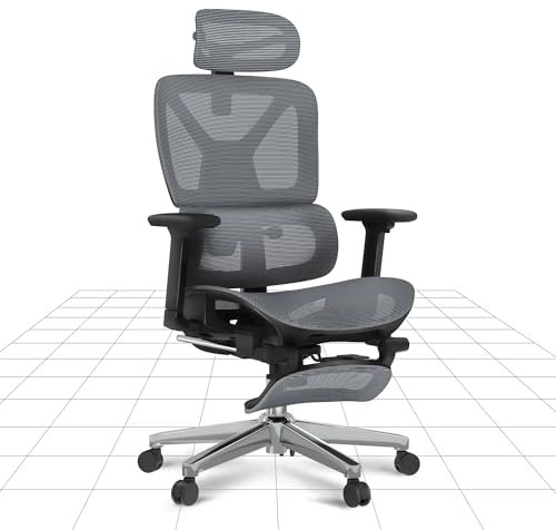 FLEXISPOT C7 LITE Ergonomischer Bürostuhl Schreibtischstuhl mit Fußstütze, 3D-Armlehnen, 3D-Kopfstütze, 5D-verstellbare Rückenlehne, Atmungsaktiver Sitz Belastbar bis 130 kg Arbeitsstuhl, Dunkelgrau