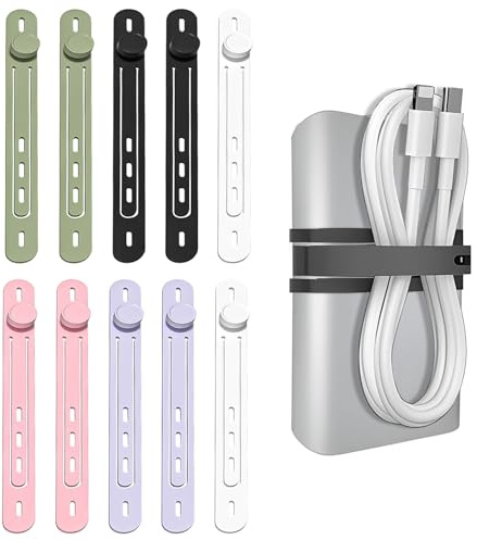 TamBee Double-Sided Cable Ties Reusable Silicone Cable Ties Straps 10pcs Two-Sided Cable Wire Ties Cable Cord Organizers for Earphone Phone Charger Cable (10Pcs, Mix-Color)