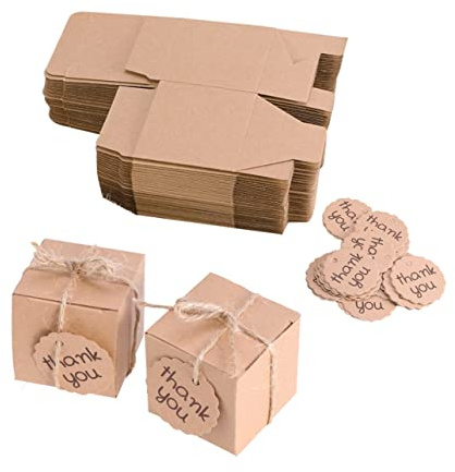 BEBEMOKO 100stücke Kraftpapier-geschenkboxen Mit Dankeskarte Bonbonboxen Aus Kraftpapier Hochzeitspapierboxen Für Kleine Geschenke Süßigkeiten Kekse