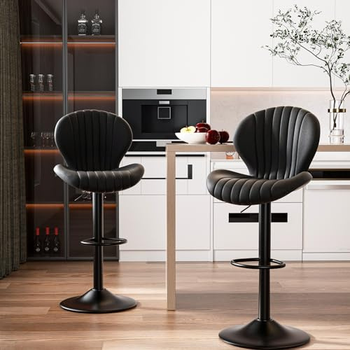 Hawthyhome Bar Stools Set of 2 Backrest Kitchen Bar stools Black