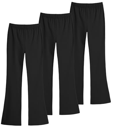 KEREDA Schlaghose Mädchen Leggings Schlag Kinder Flared Teenager Hosen Baumwolle Leggins Lange 3er-Pack Schwarz/Schwarz/Schwarz 146-152