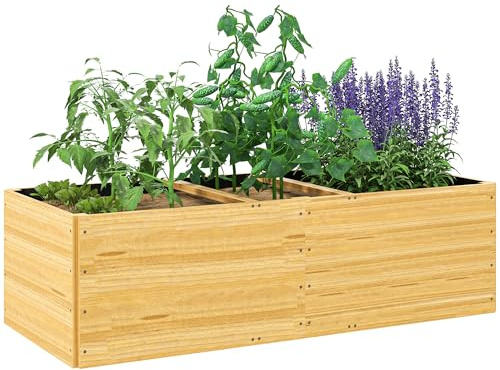 Outsunny Hochbeet aus Holz, Pflanzbeet Frühbeet mit 3 Pflanzzonen, Gartenbeet Blumenkasten, Pflanzkasten 140 x 60 x 40cm Gemüsebeet für Garten Balkon Terrasse, Pflanzkübel für Blumen, Pflanzen, Obst