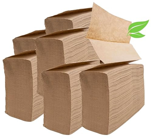 Toallas de papel orgánicas sin blanquear plegables en Z, 1250 unidades, 100% residuos postconsumo, toallas multipliegue sostenibles a granel | Toallas de papel recicladas para uso práctico
