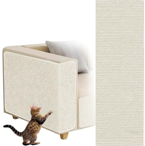 Selbstklebend Kratzteppich Katze, dellyy Kratzmatte Selbstklebend Zuschneidbar, Kratzbretter Katze Wand, Katzenkratzbretter, Kratzschutz Sofa Katze (Beige, 40×100cm)