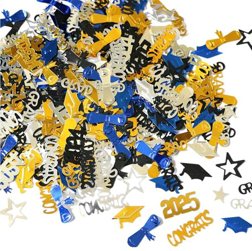 Abi 2025 Abschluss Deko, Graduation Deko 2025 Abschluss Konfetti Streudeko Doktorhut Konfetti Tischdeko, Bachelor Bestandene PrüFung Geschenk, Schwarz Gold Silber Blau