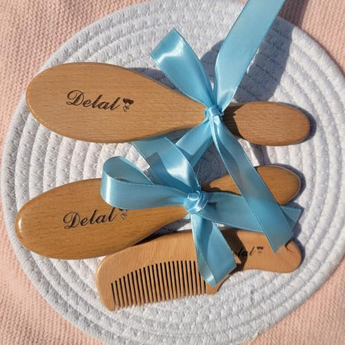 3er Set Baby Haarbürsten Set Mit Gravur, Personalisierte Babybürste Aus Holz, Personalisiertes Neugeborenen Geschenk Mädchen/Jungen, Osterkorbfüller, Taufe(C)