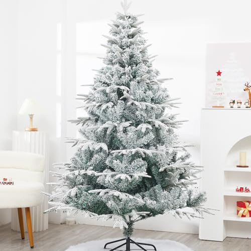 Cityjoy Albero di Natale Artificiale da 2,13 m (7 Piedi), Albero di Natale Innevato Completo Migliorato con 1100 Punte di Rami, Base Pieghevole e Cerniere in Metallo per Casa, Ufficio e Feste