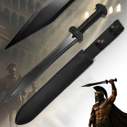 Swords and more Gladius, 300 Schwert - Antiqued - Leonidas’ Schwert, handgeschmiedeter Karbonstahl, antik aussehendes Sparta-Schwert für Cosplay, Sammlungen & als Geschenk