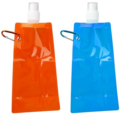 Bojueshaw 2pcs Collapsible Water Bottles,Reusable Foldable Water Pouches with Carabiner Clip,Lightweight Drinking Bag for Hiking,Cycling & Travel(Blue&Orange)
