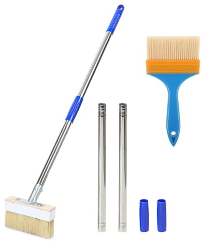 2 Pièces Pinceau Lasure, Brosses de Nettoyage à Long Manche 43-152 cm + Brosses de 4 Pouces, Manche Long Télescopique, pour la Peinture, Le Verre, Les Murs, Les Plafonds, Les Abris (Argent)