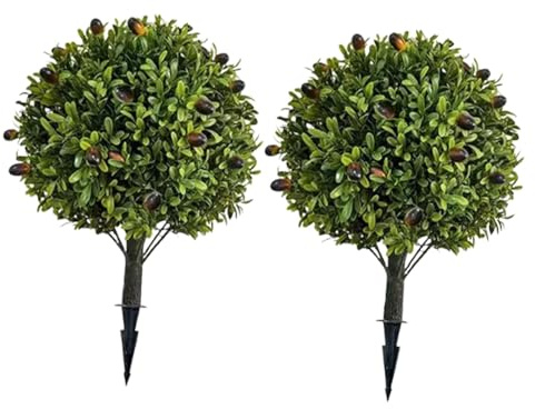 F Fityle Lot de 2 arbustes artificiels avec piquet de terre, arbustes artificiels d'extérieur réalistes, fausse verdure pour fête dans le jardin