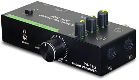 Préampli Phono MM MC Professionnel avec Entrée XLR 5 Broches, Égalisation Réglable pour Platines Vinyle