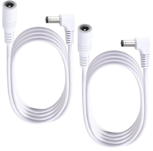 KUOQIY 2 Stücke 1m 5.5x2.1 mm 24V 12V DC Power Verlängerungskabel, Rechter Winkel Männlich Weiblich Verlängerung Kabel Netzkabel Verbinder 22AWG, für Sicherheitskameras, Weiß