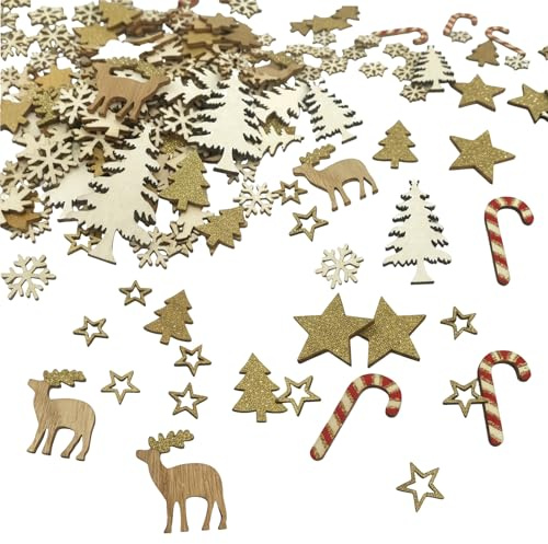 108 Stück Weihnachten Streudeko Mini Holzdeko Weihnachtsdeko Holzsterne Holz Scheiben Weihnachtsdeko Tischdeko Weihnachten Weihnachtsbaum Anhänger DIY Christmas Handwerk