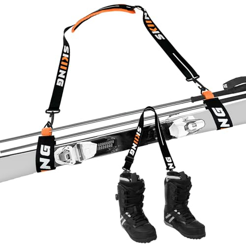 Mellbree Ski Straps for Carry, Ski Carrier Strap for Snowboard, Pole and Boot Carry Sling Straps with Cushioned Shoulder Adjustable for Family Men Women & Kids Skiing Gear Equipment Accessories Gifts