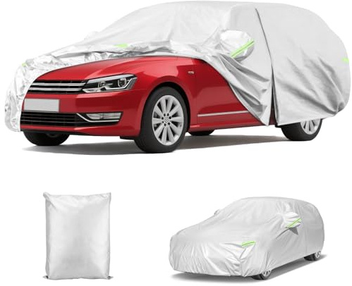 Auto Abdeckung Vollgarage Ersatz für VW Passat Variant, 6 Schichten Vollgarage Autoabdeckung für Regen Sonne Staub Schutz Verkratzt, Autoabdeckung mit Reflektierenden Streifen,Silber