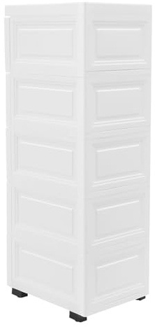 Levkitch Rollcontainer mit 5 Schubladen Weiß, 82 * 25 * 34cm mobiler Aktenschrank schmal Schubladenschrank, Büro Schrank Container Rollschrank