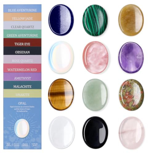 AWARDSEN Worry Stones Healing Crystals Set - 12 PCS Thumb Worry Stones Anxiety Relief for Adults, Meditation & Spiritual Gifts for Women - Party Favours, Souvenir Gifts, Mindfulness Gemstones