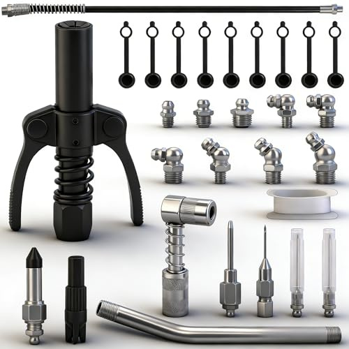 CYLBAQ Coupler für Fettpresse, Fettpresse Mundstück, Fettpresse Für Schmiernippel, Doppelgriff G Coupler für Fettpresse mit 50cm Schlauch Verriegelungszange Fettpresse Kupplung für Standard M6/M8/M10