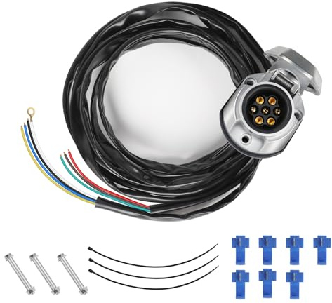 Yuanjoy 7 Pin Trailer Socket With 2 Meter Multicore Cable Electrical Adapter Waterproof Housing Made From Die-Cast Aluminum For Trailer Truck Camper