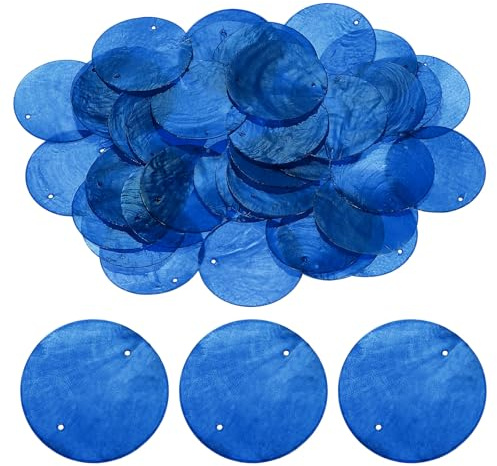 QUARKZMAN 50 Piezas De Conchas Redondas De Capiz De 50 Mm, Discos De Conchas Naturales Redondas Con Agujero Para Cortinas De Viento De Conchas Y Decoración Del Hogar, Azul Oscuro
