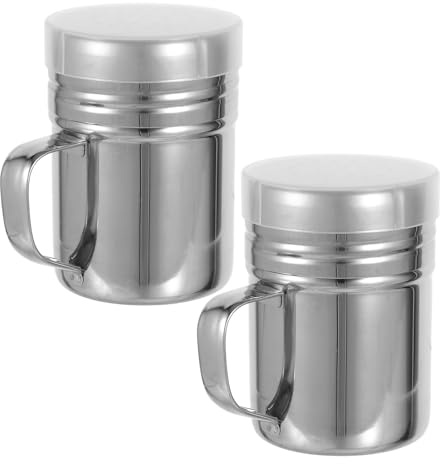 Angoily Lot de 2 saupoudreuses à Sucre Glace - Saupoudreuse à Cannelle en Acier Inoxydable pour Bar à café - Salières et poivrières pour assaisonnement