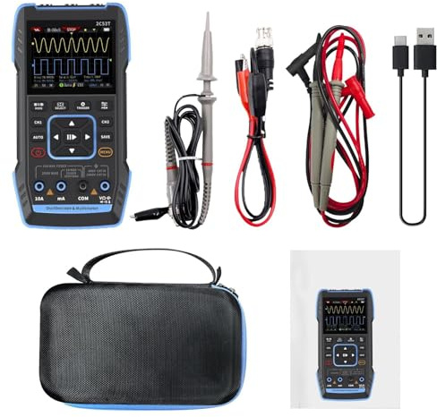 Gettimore 2C53T 3-in-1 Oscilloscopio Digitale Multimetro Generatore di Segnale, Doppio Canale 50MHz Larghezza di banda, 250MS/s Campionamento, 4.5-Digit True RMS, 3000mAh Batteria Portatile Tester