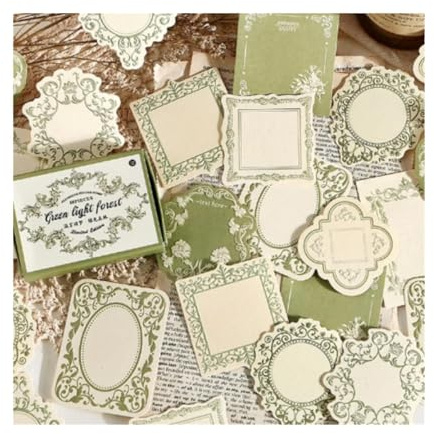 Snacko 30 Sheets Retro Embossed Lace Cardboard - Writable Decorative Sheets for Scrapbooking and Journal Making(Green-30 sheets)