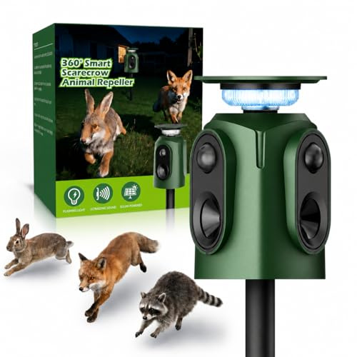 Repellente per Gatti, Vistroll 360°Dissuasore per Gatti 5 Modalità Regolabili,Dissuasori per Gatti con Sensore di Movimento & Flash per Giardino Uccelli, Topi,Volpi (Verde)