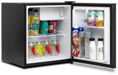 SMETA Mini Kühlschrank 45L, Klein Kühlschrank Leiser, 39dB Getränkekühlschrank 6-Stufen Thermostat 0-10°C, Minibar mit wechselbarem Türanschlag für Zuhause Büro Camping Schlafzimmer, Schwarz