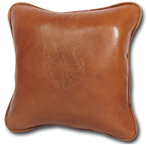 ALMADIH Lederkissen L mit Füllung hell braun 35x35 cm 100% traditionelle Handarbeit echtes Leder - Sofakissen Zierkissen orientalische Lounge Dekokissen Rückenkissen Vintage (Kissen L Cognac)