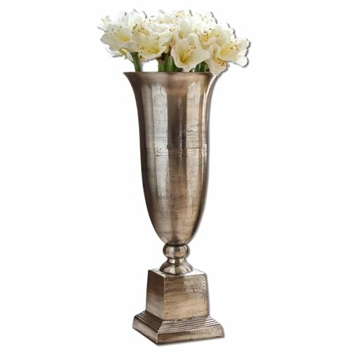 Loberon Bodenvase Belfort, antiksilber | handgearbeitet, Klassische Pokalform, matt gebürstet, imposante Höhe, Wohn-Accessoire, Aluminiumguss