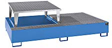 eurokraft | Stahl-Auffangwanne für Tankcontainer IBC/KTC | LxBxH 2650 x 1460 x 865 mm | mit 1 Abfüllaufsatz | Auffangvolumen 1000 l | lackiert | blau RAL 5012