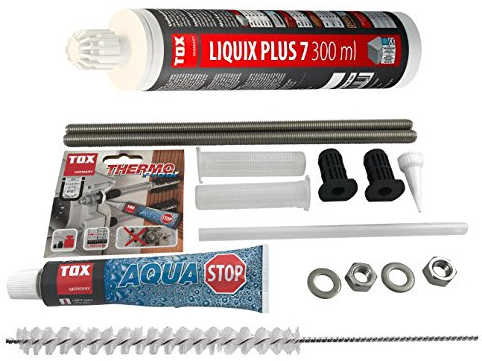 TOX Schwerlast Befestigungsset Abstandsmontagesystem Thermo Proof Plus 2 x M12 A4 mit mit Aqua-Stop + Verbundmörtel Liquix Plus 7 + Zylinderbürste