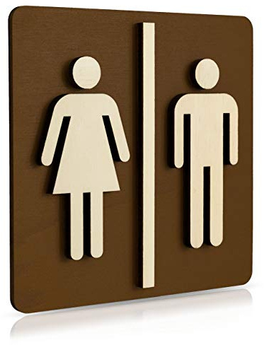 Manschin-Laserdesign WC Schild Nussbaum Dunkel Holz Toilettenschild Toilette Türschild Damen Herren Piktogramm (Schokobraun 14x14cm)