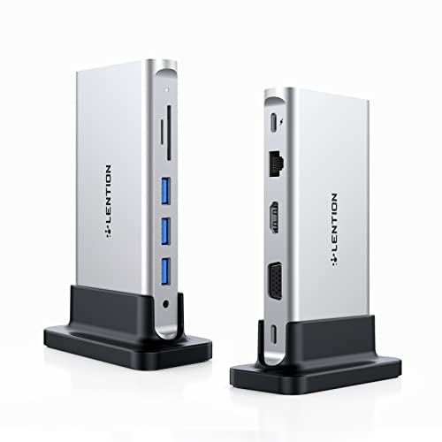 LENTION Docking Station USB C con PD 100W, HDMI 4K, VGA | Ethernet, Lector de Tarjeta, USB 3.0 y Audio para MacBook Pro 2025-2016, Nuevo Mac Air/Surface/Steam Deck, Más (D55, Plata)