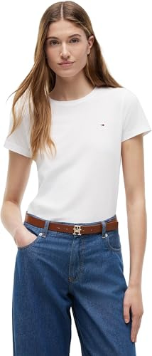 Tommy Hilfiger Damen T-Shirt Kurzarm Heritage Rundhalsausschnitt, Weiß (Classic White), XL