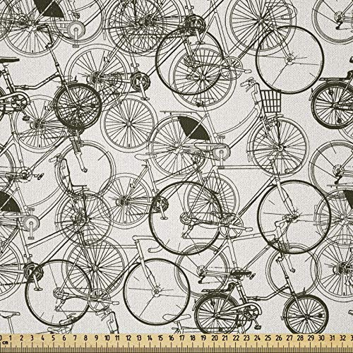 ABAKUHAUS Skizzenhaft Stoff als Meterware, Vintage Retro-Fahrrad, Microfaser Multi Zweck Dekostoff für Kunsthandwerke, 3M (230x300cm),Schwarz Weiß