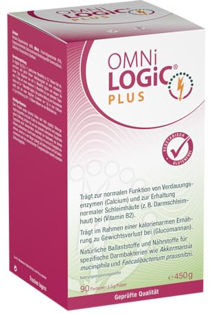 OMNi LOGiC PLUS | Natürliche Ballaststoffe mit Glucomannan | 450 g | Nährstoffe für spezifische Darmbakterien | Pulver | Vegetarisch | Glutenfrei | 90 Portionen