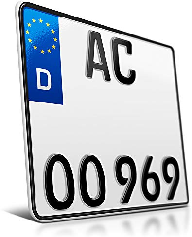 1 Motorrad Kennzeichen | 220 x 200 mm | Motorrad-Nummernschild | Roller | DIN-zertifiziert – Wunschkennzeichen mit individueller Prägung | Quad | Kraftrad | Motorradkennzeichen | Optional mit Saison