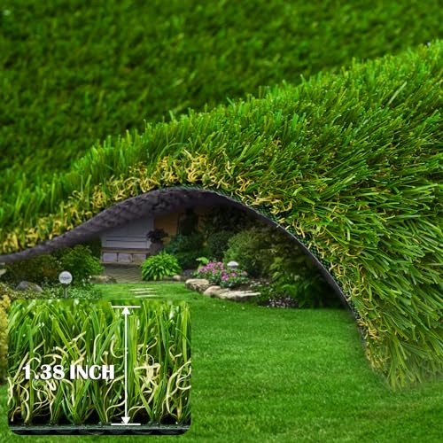 Artificial Grass Rug 4 FT x 6 FT Fake Faux Grass, Indoor Outdoor Patio Garden Lawn Landscape Synthetic Grass Mat, Realistic Turf, 4-Tone/Soft, with Drainage Holes & Rubber Backing