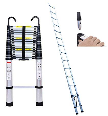 6,2m Teleskopleiter mit Abnehmbarem Haken Ausziehbar Stehleiter Tragbare Aluleiter Robust Mehrzweckleiter Anti-Rutsch Sicherheitsverriegelung Klappleiter 150kg Belastbarkeit (Silber)