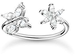Thomas Sabo Damen Ring Schmetterling mit Blume weiße Steine 925 Sterlingsilber TR2355-051-14
