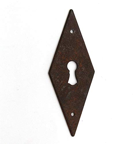 Antiker Möbel Beschläg, Raute Zierschild, Schrankschild historisch aus Gusseisen rostig, vintage, antikes Schlüsselschild, echte Handarbeit