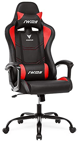 IWMH Gaming Chair, Ergonomic Gamer Chairs, Racing Chair for Home Office and Gaming, Adjustable Office Chairs for Adults, Swivel High Back Recliner Computer DeskChair, Lumbar Support (Red)