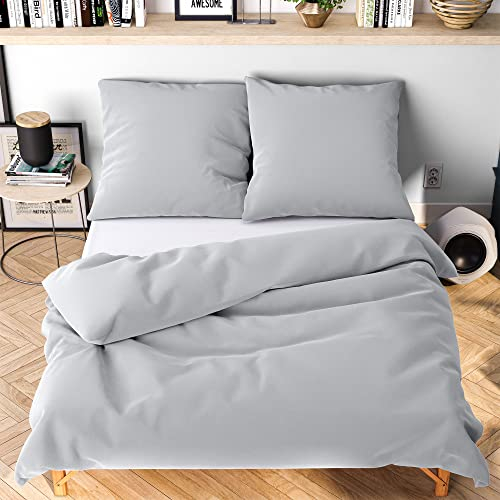 Wolkenfeld Winter Bettwäsche 135x200 cm – Hellgrau - kuschlig weich & bügelfrei – ÖKO-TEX Zertifiziert – Mikrofaser Bettwäsche-Sets 1x Bettbezug 135 x 200 + 1x Kissenbezug 80x80