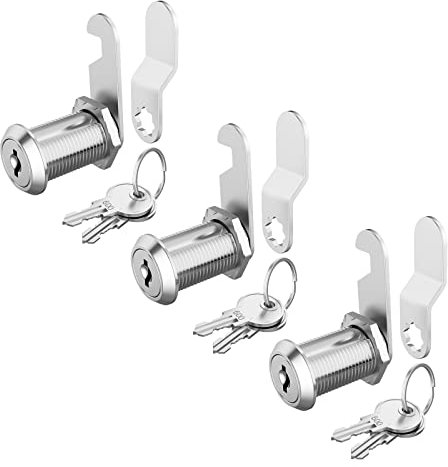 Hecfu 3 Pack Cabinet Locks with Keys, 1-1/8 Cam Lock Keyed Alike, Secure Drawer Mailbox File Cabinet, RV Storage Locks Tool Box Locks Replacement Set, Zinc Alloy