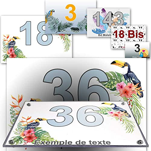 Plaque Lexan numéro et adresse maison décorative - pour rue, garage, porte, et boite aux lettres - collection oiseau : 2 lignes personnalisables