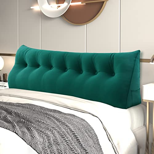 Johnear Rückenkissen Bett Keilkissen Sofa Rückenlehne Lesekissen, Lehnenkissen Dreieckige Kopfkissen Lendenkissen mit abnehmbarem Samt Bezug （Türkis, 200cm